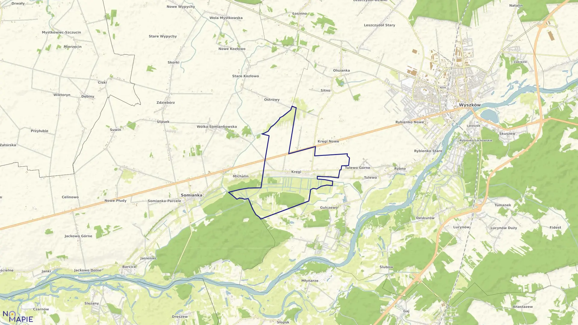 Mapa obrębu KRĘGI w gminie Somianka